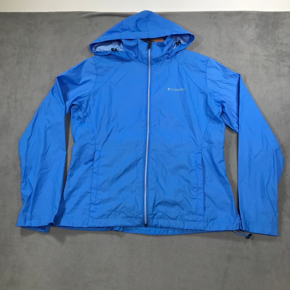Columbia Windbreaker Jacket Women Large Blue Lightweight Hooded WL0127 Outdoors